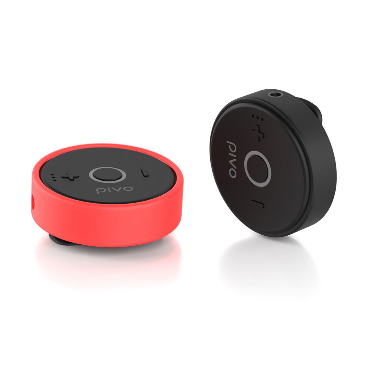 Compact wireless Bluetooth mic with clip-on design and noise-canceling features, available in black and red.
