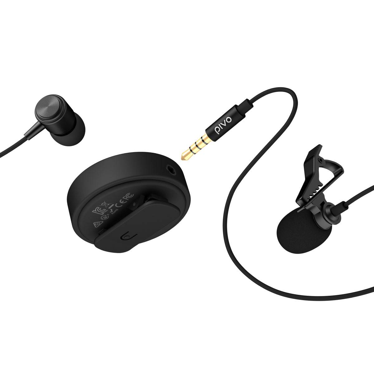 Compact wireless Bluetooth mic with clip-on design and noise cancellation for clear audio recording and remote control compatibility.
