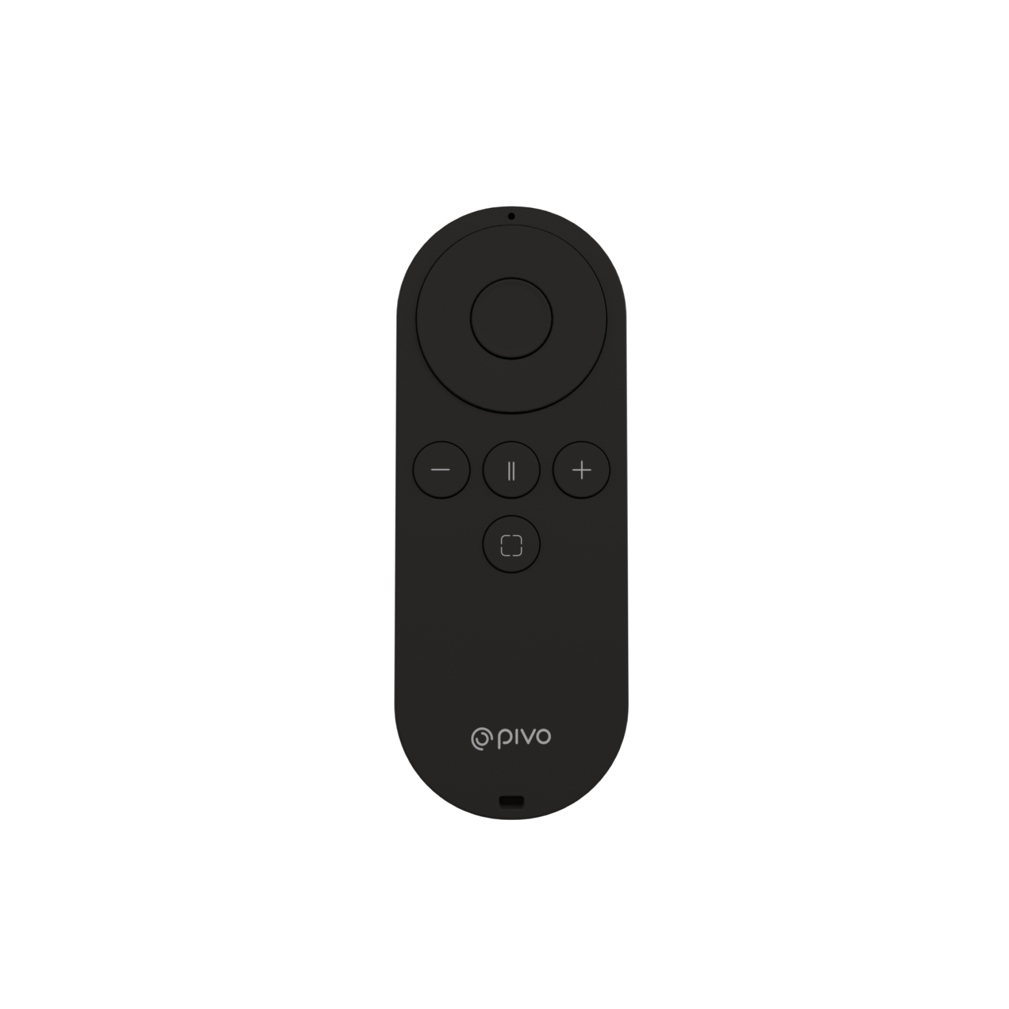 Long-distance remote for Pivo Pods, compact black design with control buttons, up to 50 feet range.