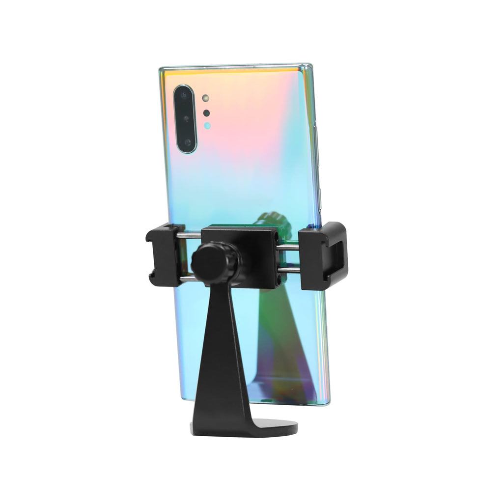 Adjustable Smartphone Mount with sleek design securely holding a smartphone, suitable for Pivo Pods and tripods.