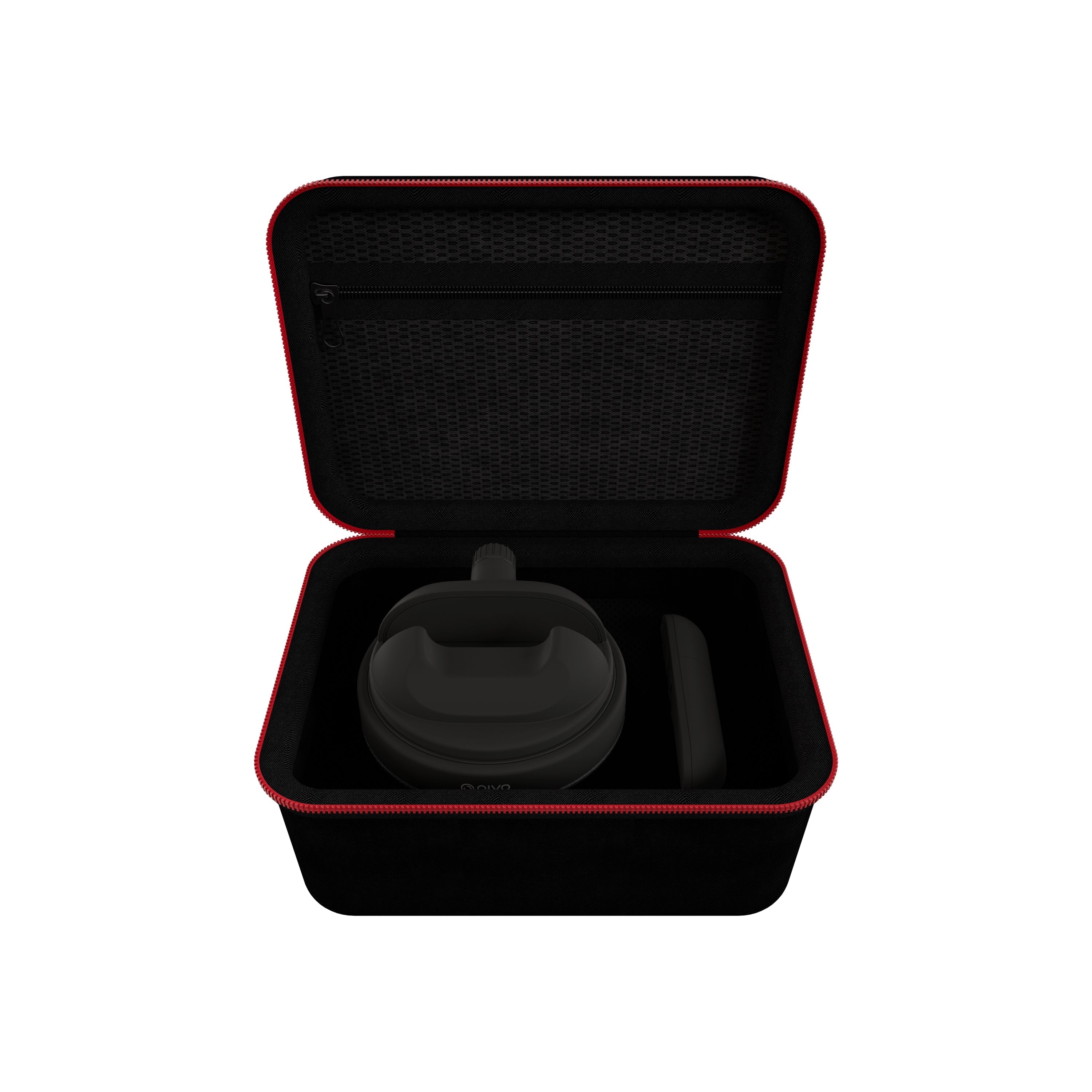 Travel Case Mini for Pivo Pod with protective semi-rigid shell, showcasing compact interior storage for equestrian travel.