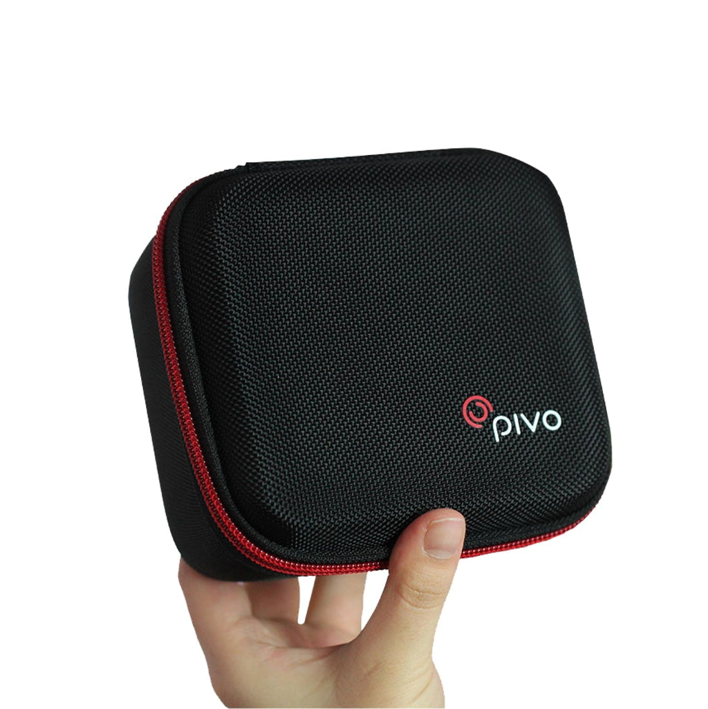 Compact and lightweight Pivo Travel Case Mini for Pivo Pod devices, featuring a durable semi-rigid hard shell with red accents.